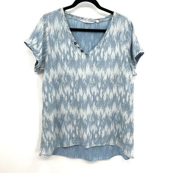 SOFT SURROUNDINGS Blue White 100% Tencel Lyocell Chambray Tunic Top Size Medium - Picture 1 of 6